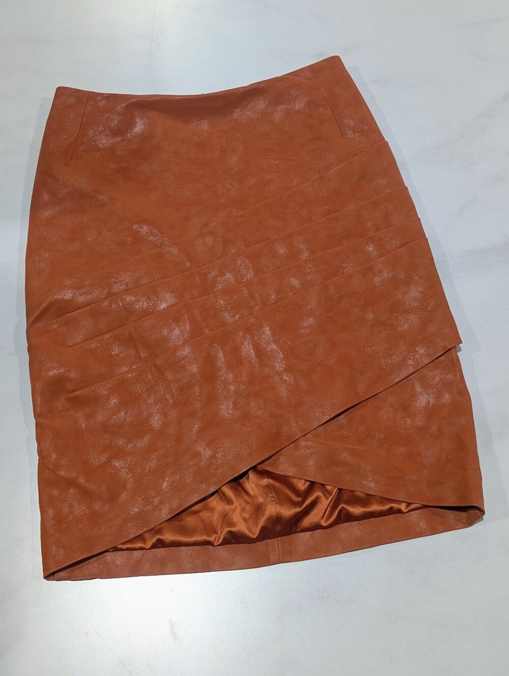 Guess Faux Leather Asymmetrical Rust Brown Skirt